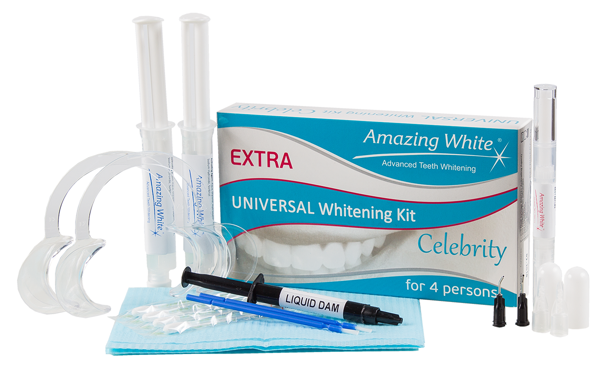 Amazing White Universal Extra 37% + activator agent на 4 персоны набор для эффективного отбеливания с лампой или без.